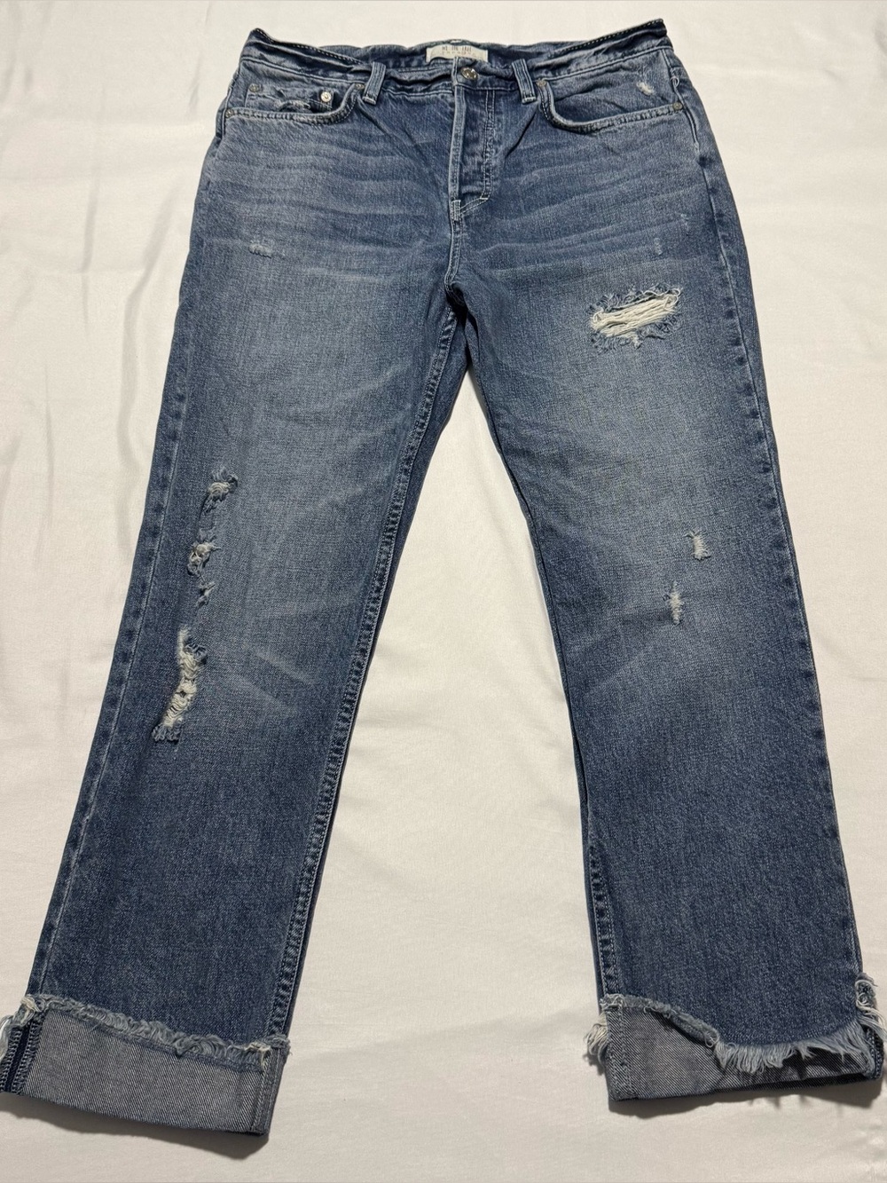 Free People We The Free Distressed Cropped Jeans Button Fly Raw Hem Women’s 29